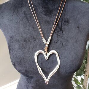 Womens Silver Exaggerated Heart Pendant Necklace Jewelry with Lobster Clasp